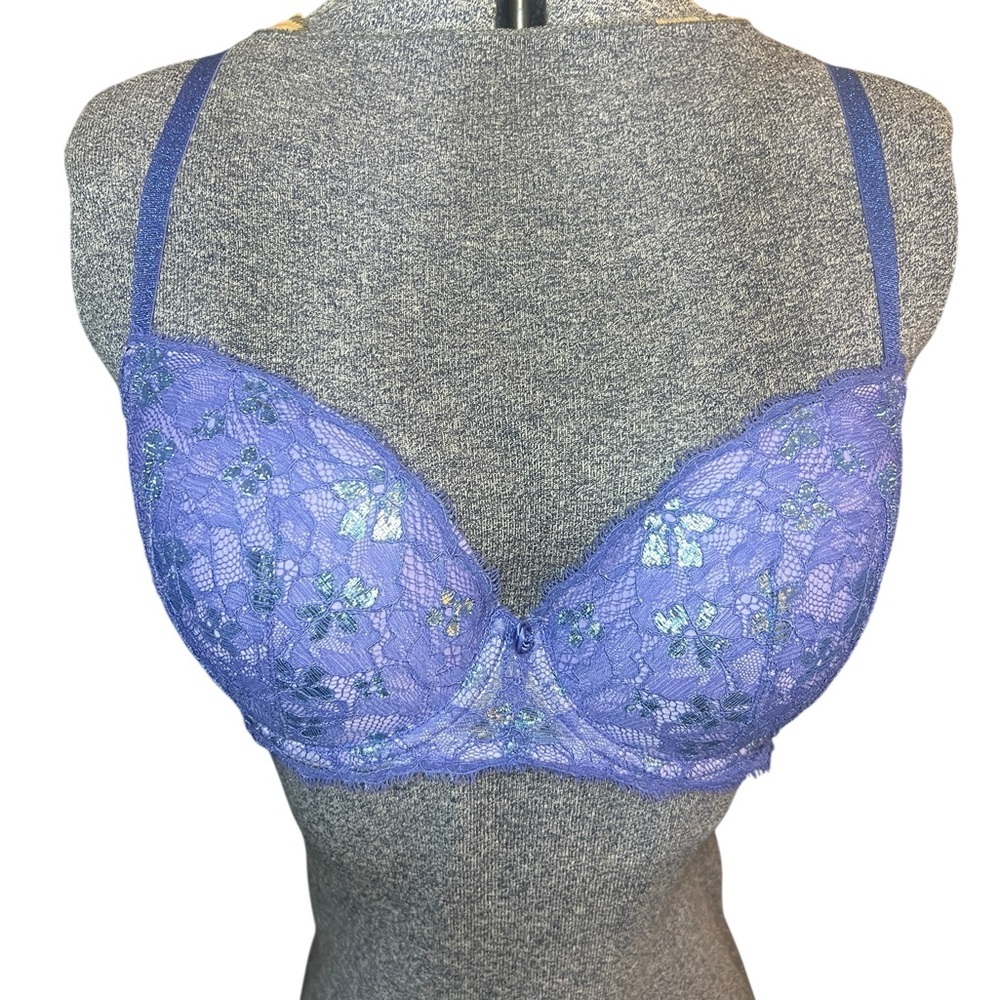 Victoria's Secret Lavender Dream Angels lace underwire push-up lined demi bra